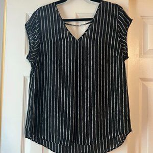 Black and White Striped V-Neck Top